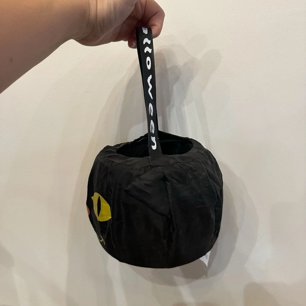Vintage 2006 Gemmy Collapsible Halloween Candy Bucket Pail Bag Black Cat Kitty